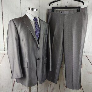 Carlo Lusso 150 44R 2 Button Gray Birdseye 2pc Suit 38x28 Flat Front
